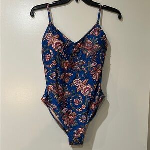 J Crew Floral Paisley Blue One Piece Swimsuit, size 8